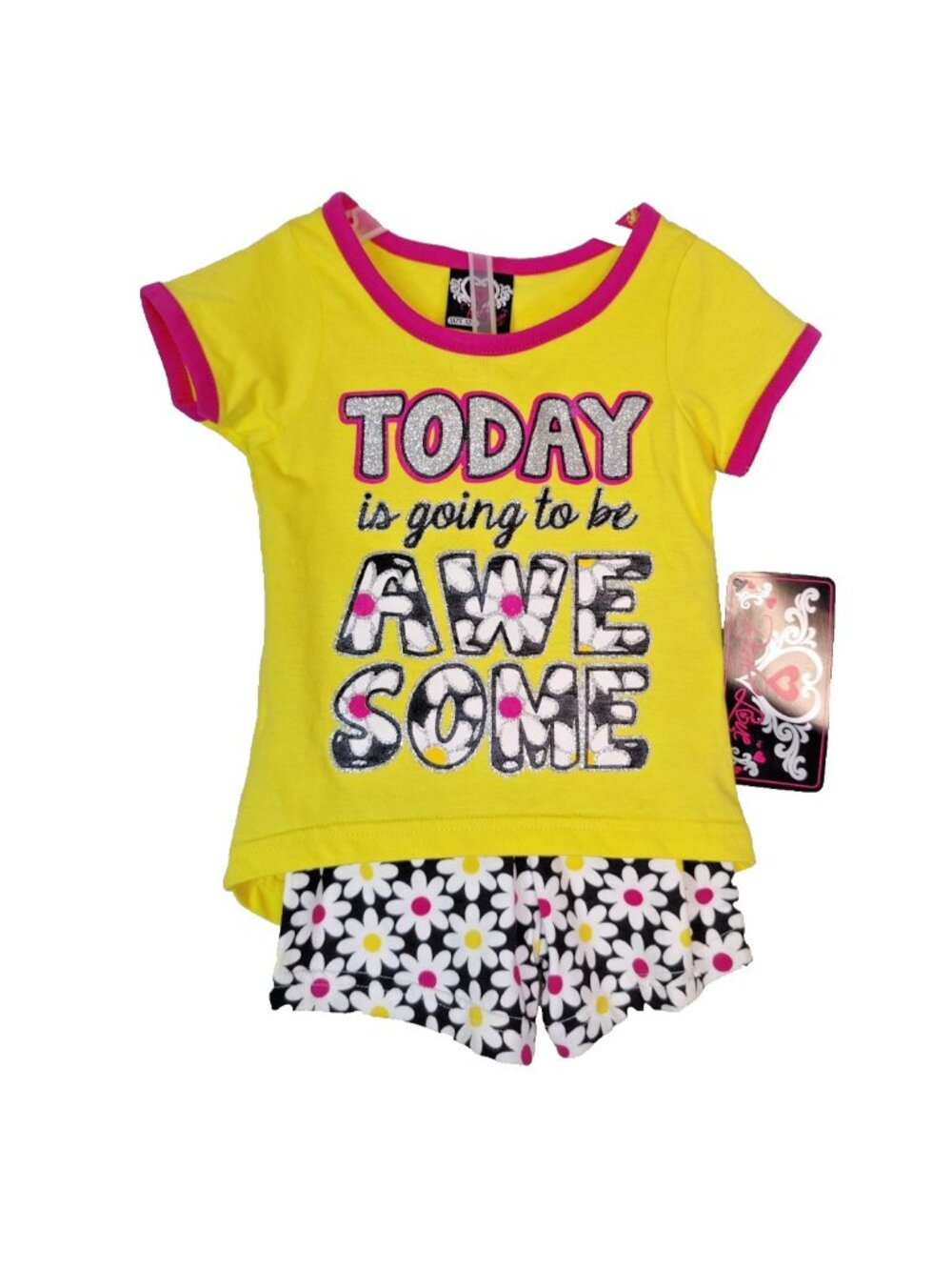 Real Love Girls' 2-Pc 12 M  "Today is Going to be Awesome" Shorts Set Outfit Top
